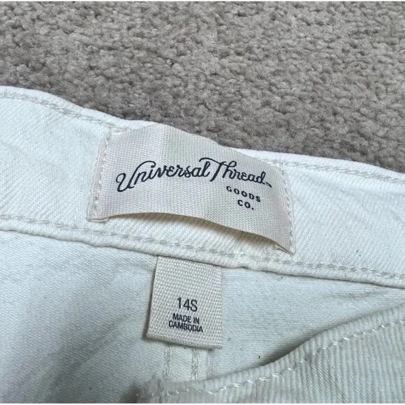 Universal Thread Vintage Straight Jeans Ivory Distressed Pockets Size 14 Short - Picture 7 of 13